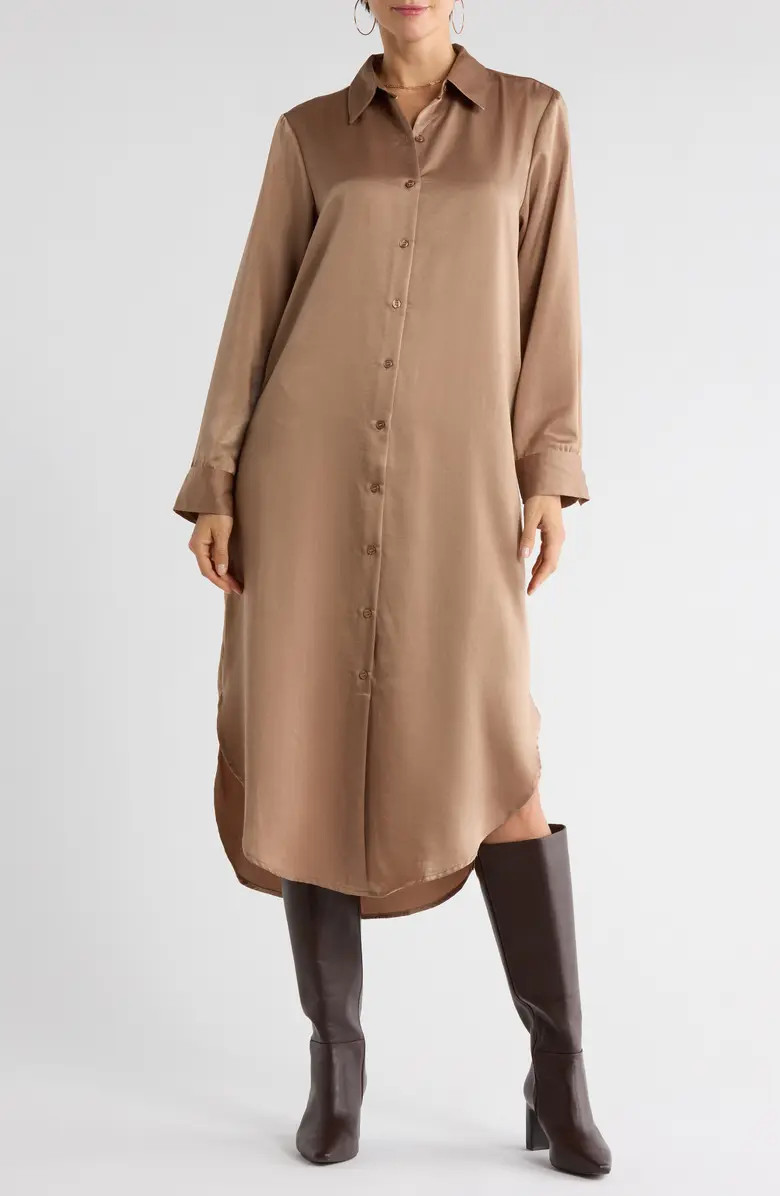 Long Sleeve Textured Satin Shirtdress | Nordstrom Rack