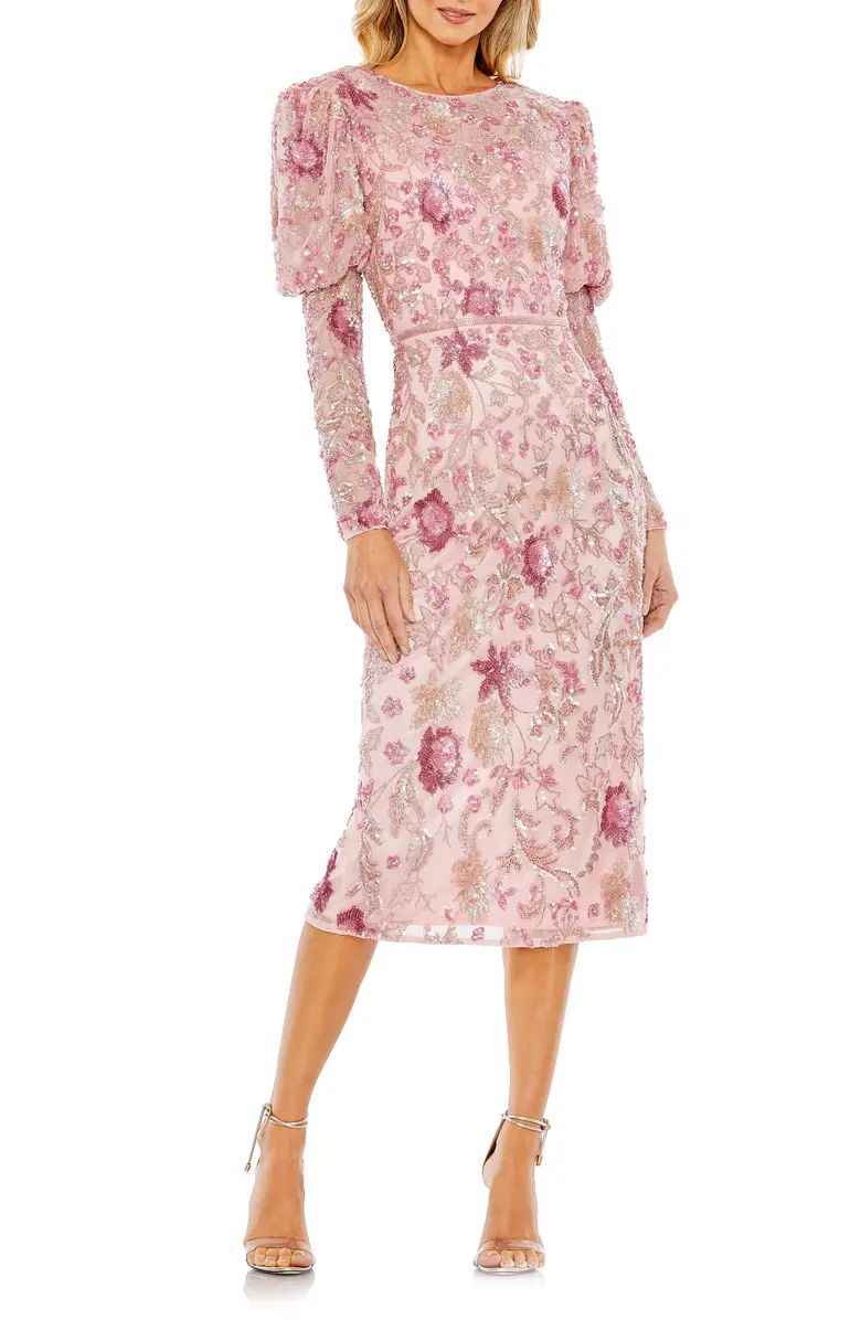 Beaded Floral Long Sleeve Sheath Cocktail Dress | Nordstrom
