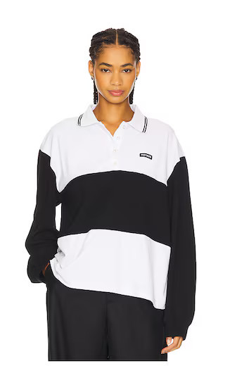 ROTATE Pique Longsleeve Polo in Black,White. - size L | Revolve Clothing (Global)