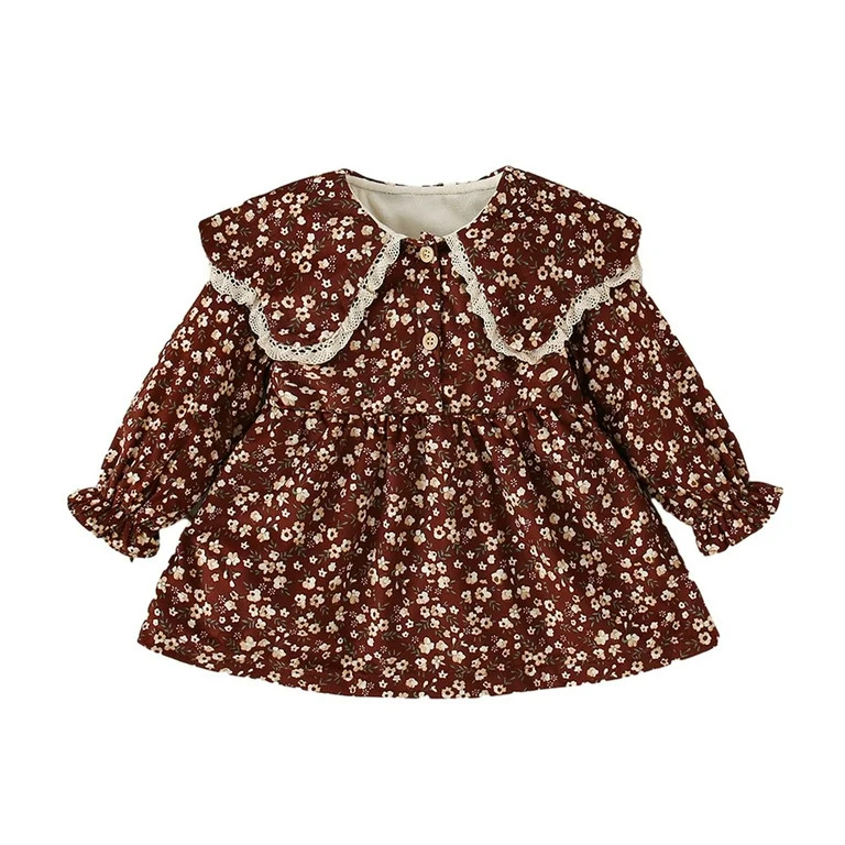 Odeerbi Girls Floral Dress Infant Girls Clothes Velvet Tiered Dress With Bow Collar 2025 Long Sle... | Walmart (US)