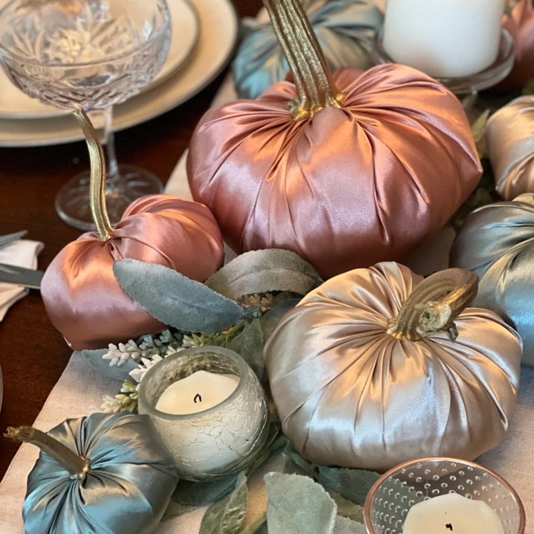 Satin Pumpkin with gold hand-painted real pumpkin stem | Etsy (US)