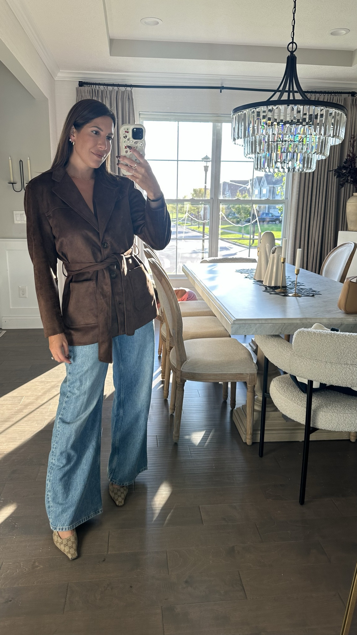 Suede wrap jacket (exact is Zara) and my favorite jeans! I took a 27 in the jeans 

#LTKShoeCrush #LTKStyleTip #LTKFindsUnder100