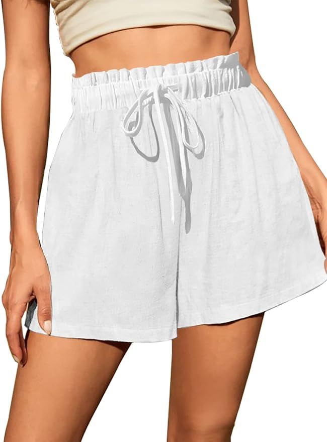 Fancysters Womens Linen Casual Shorts High Waisted Cotton Shorts Summer Flowy Beach Drawstring Sh... | Amazon (US)