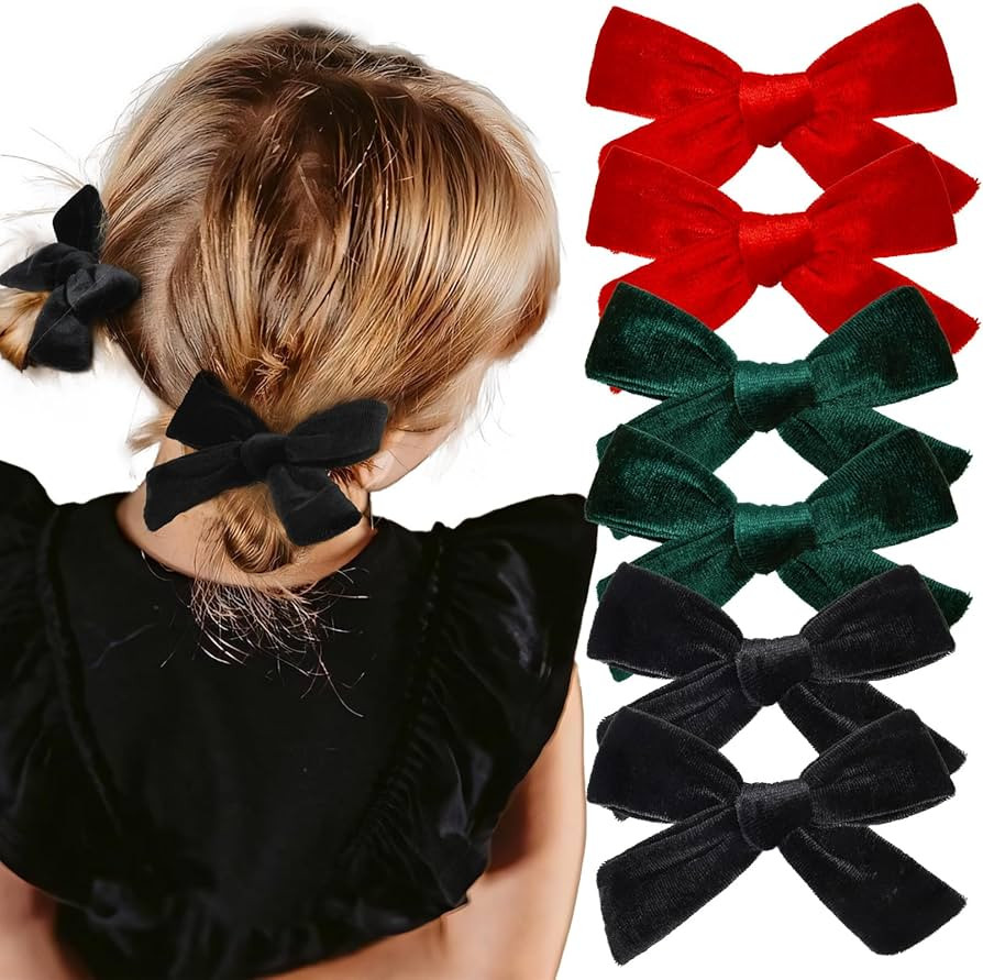DEEKA Velvet Hair Accessories - 4" Handmade Knot Bows for Toddlers, 6 PCS Red, Green, and Black C... | Amazon (US)