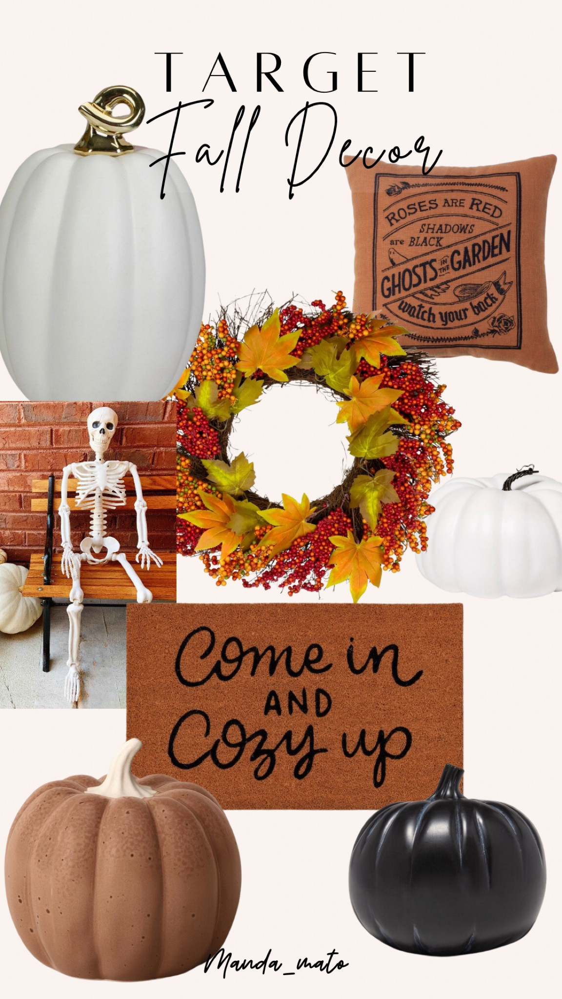 Target fall decor 
Fall front porch
Fall door mat
Pumpkins
Front porch skeleton 

#LTKSeasonal