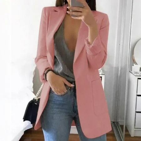 Summer Savings Clearance 2022! SuoKom Pink Blazer Jackets for Women Solid Long Sleeve Office Coat Ca | Walmart (US)