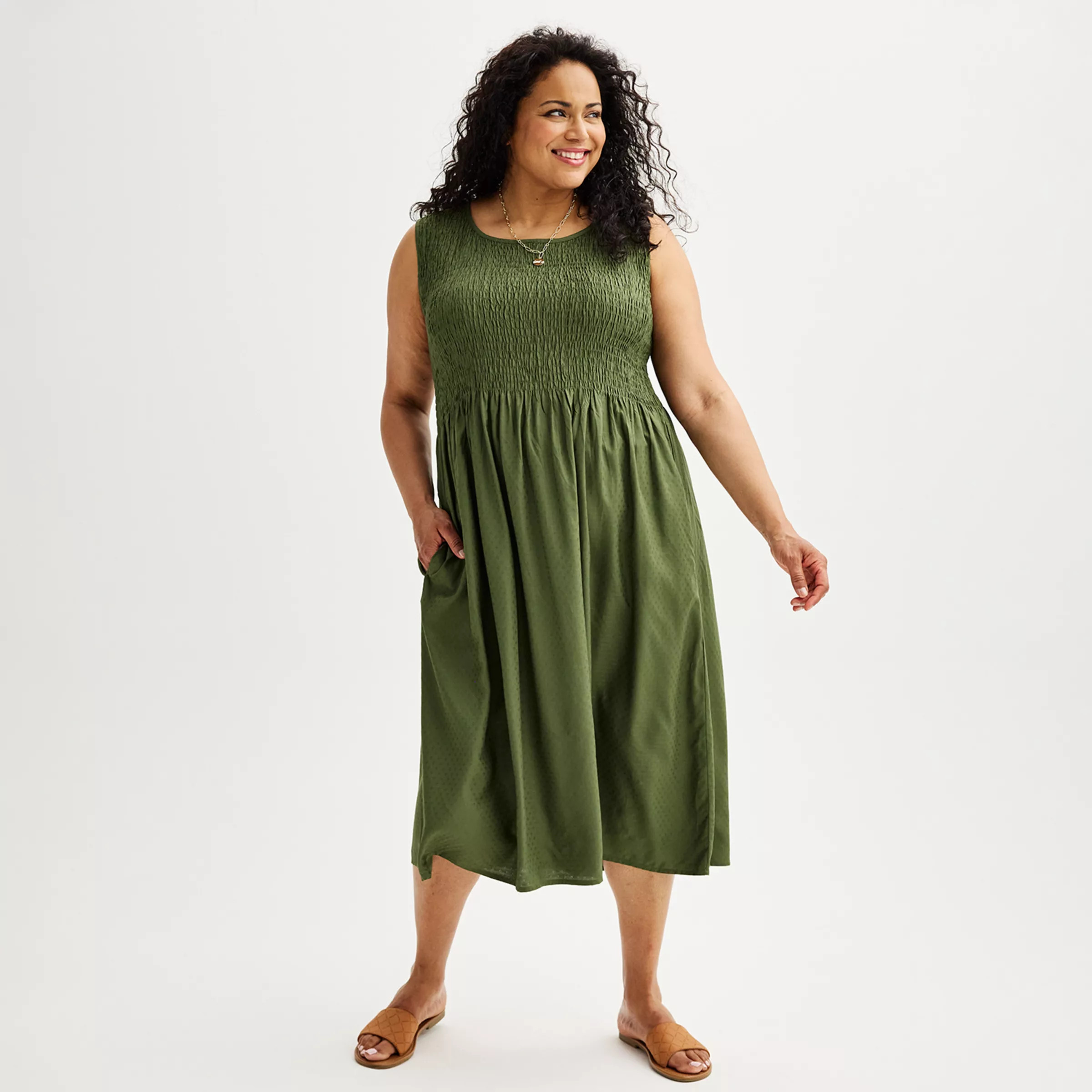 Plus Size Croft & Barrow® Smocked Swing Midi Dress | Kohl's