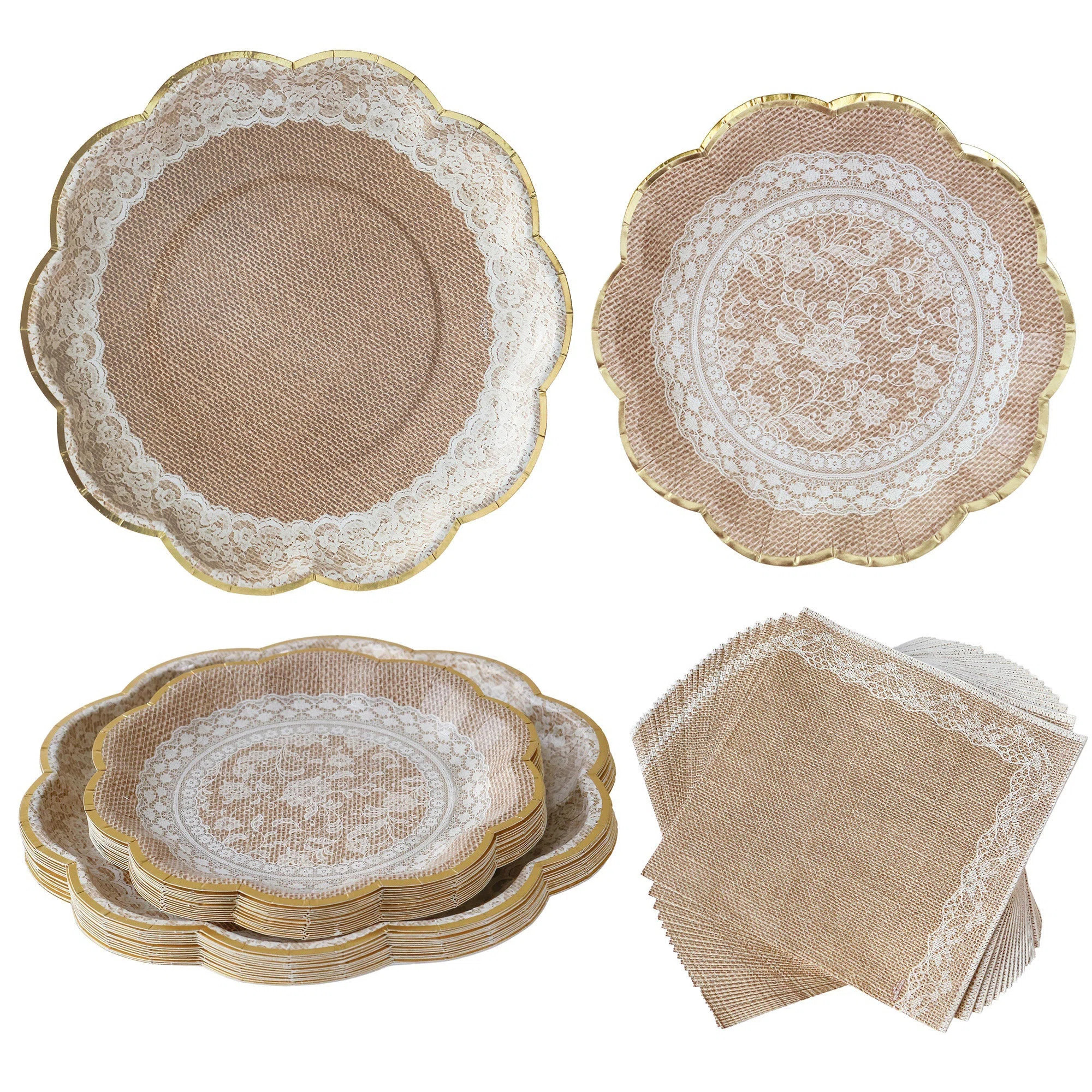 Kate Aspen Burlap & Lace Party Decorations 62 Piece Party Tableware Set, Rustic Charm Bridal Show... | Wayfair North America