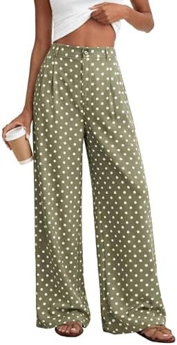 KIRUNDO Dress Pants Women 2026 Summer Polka Dot Palazzo Wide Leg Trousers Flowy Business Casual S... | Amazon (US)