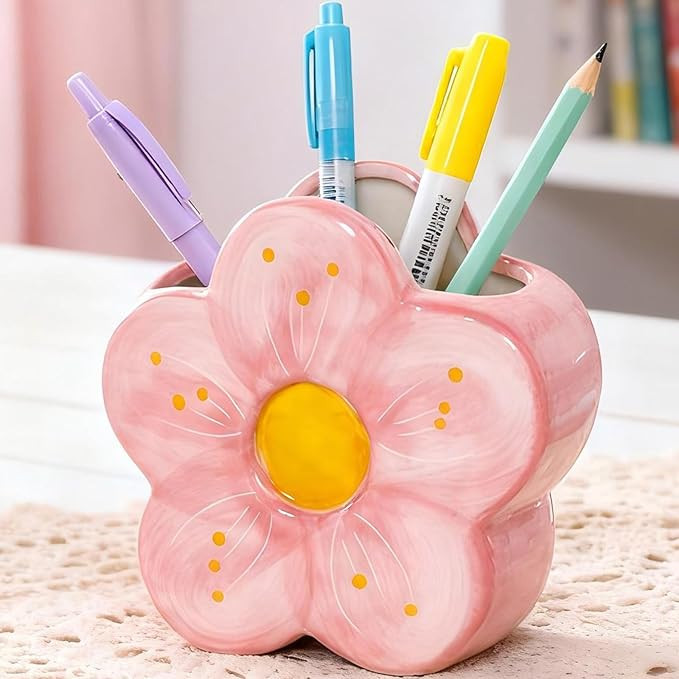 Pink Pencil Holder Pen Holder Office Desk Accessories Aesthetic Cute Flower Home Decor Makeup Bru... | Amazon (US)