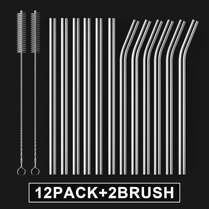 HeykirHome 12-Pack Reusable Glass Straw,Size 8''x10 MM,Including 6 Straight and 6 Bent with 2 Cle... | Amazon (US)