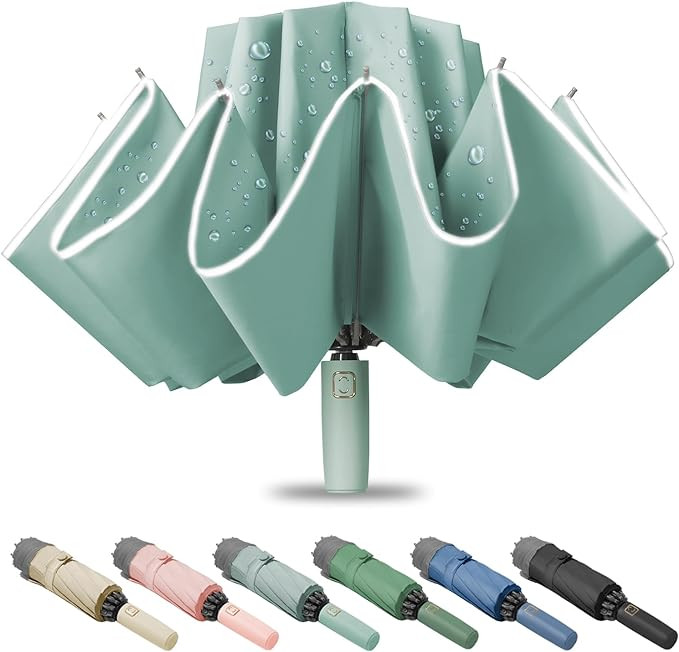Compact Travel Umbrella, Portable Reverse Folding Car Umbrella, Large Windproof and Waterproof In... | Amazon (US)