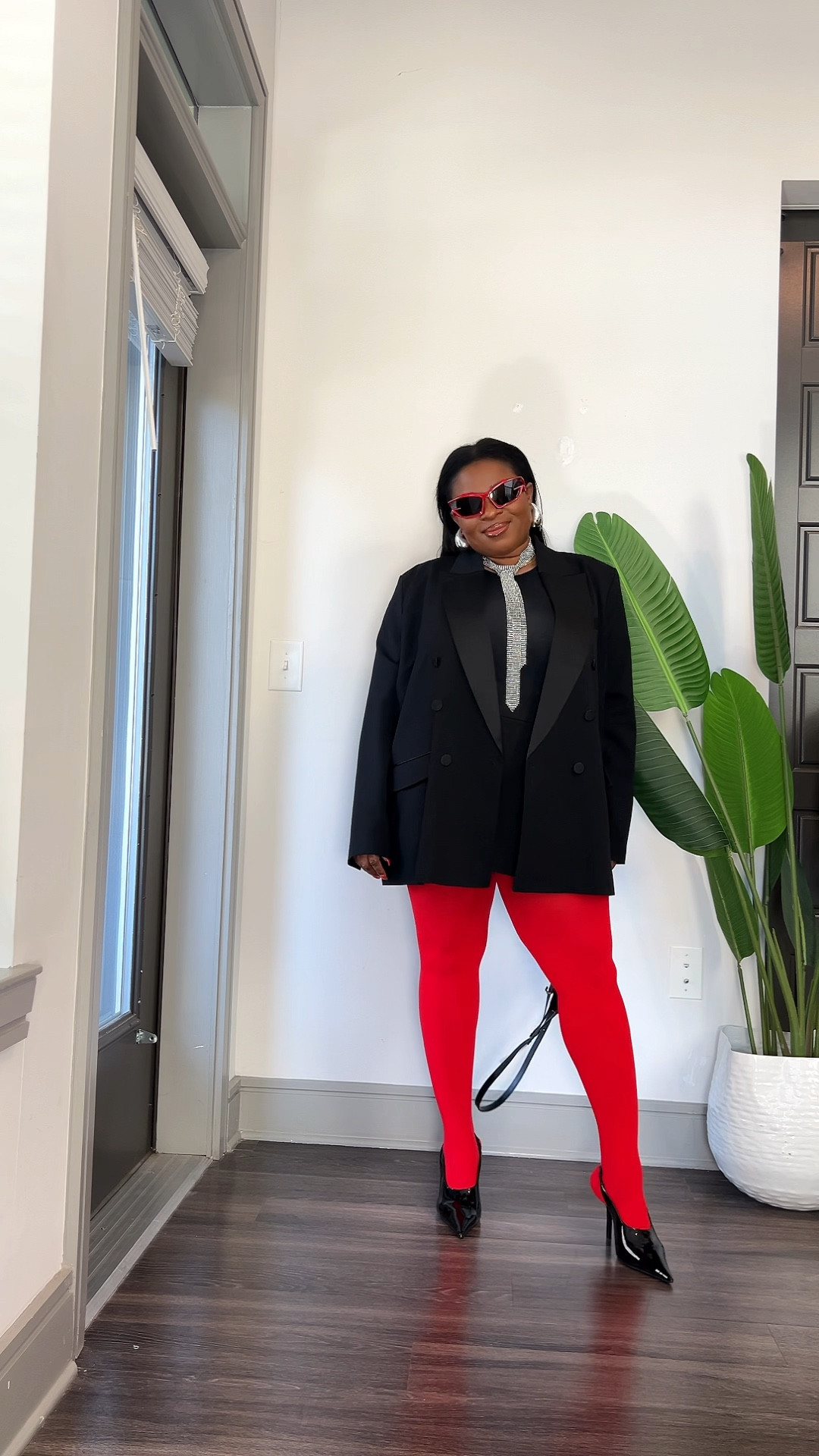 Black tuxedo blazers, red tight, black slingback, red Prada bag 

#LTKmidsize #LTKstyletip #LTKVideo