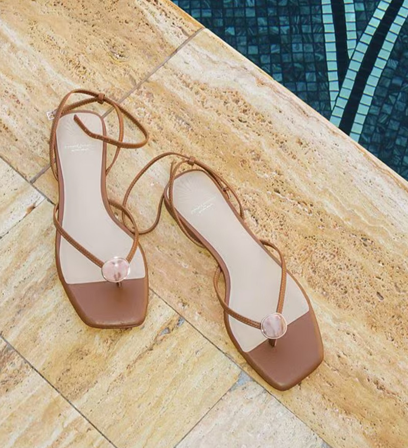 Dillards - Erika Leather Ankle Strap Ornamented Thong Flat Sandals 

 