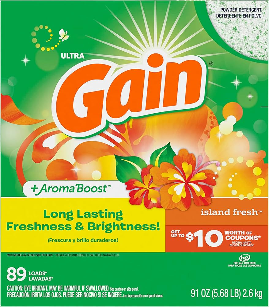Gain Powder Laundry Detergent for Regular and HE Washers, Island Fresh Scent, 91 ounces (Packagin... | Amazon (US)