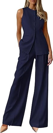 PRETTYGARDEN Women's 2 Piece Sets Summer 2026 Work Clothes Sleeveless Blazer Vest Pants Suits Spr... | Amazon (US)
