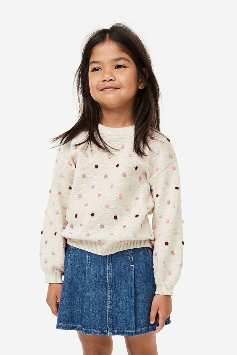 Textured-knit Sweater - Natural white/dotted - Kids | H&M US | H&M (US + CA)