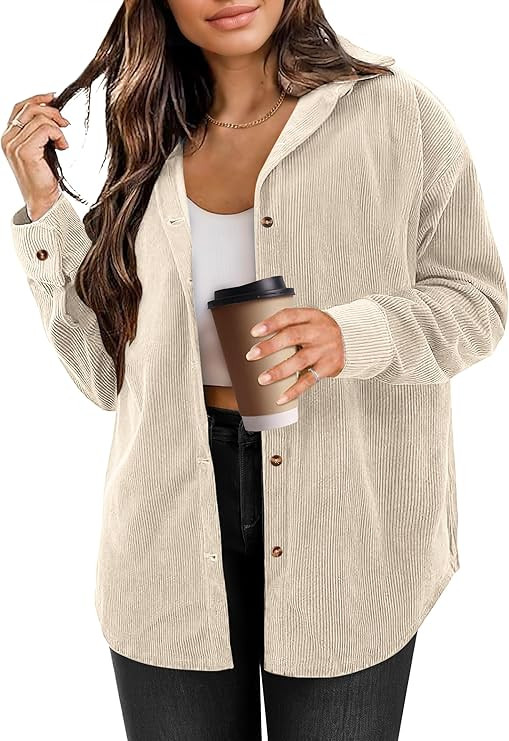 Womens Corduroy Button Down Shirts Long Sleeve Oversized Boyfriend Casual Blouses Tops | Amazon (US)
