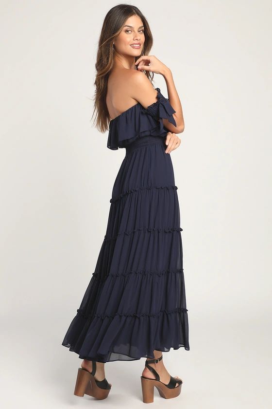 Chance For Us Navy Blue Off-the-Shoulder Ruffled Maxi Dress | Lulus (US)