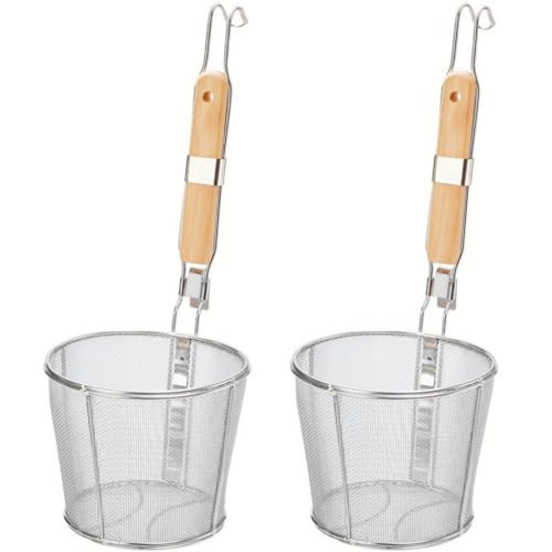ZAVOOS 2 Pack Pasta Strainer Basket, Stainless Steel Mesh Spider Strainer with Wooden Handle for Boiling, Kitchen Fine Food Skimmer Deep Fry Basket for Pasta, Noodle, Dumpling, 5.3''D x 5.1''H | Amazon (US)