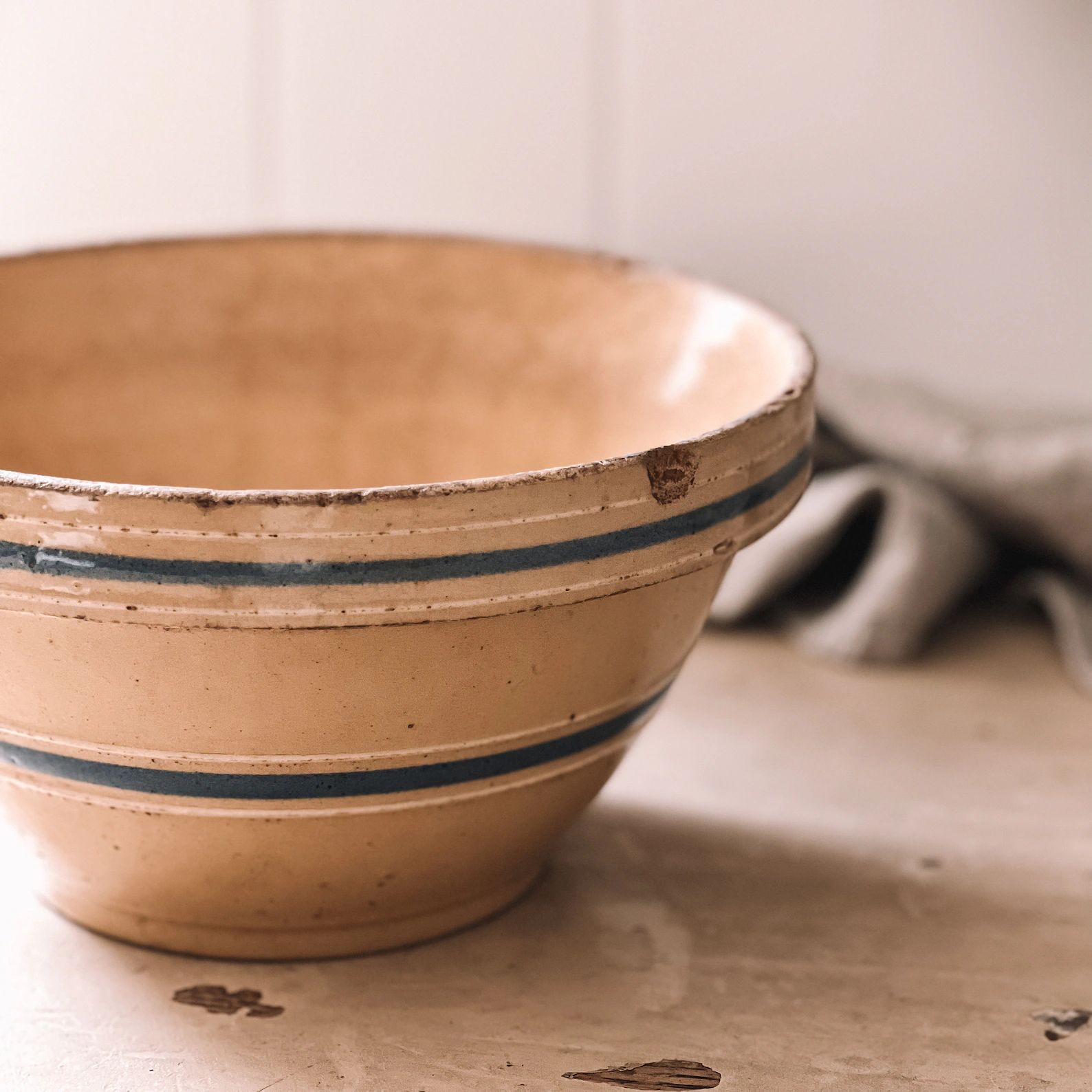 Yellowware Stoneware Mixing Bowl, Yellow, White Blue Striped Bowl, Farmhouse Style Nesting Bowl, ... | Etsy (US)