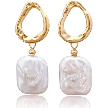 Baroque Pearl Earrings for Women - 14K Gold Plated Lightweight Cultured Freshwater Drop Dangles f... | Amazon (US)
