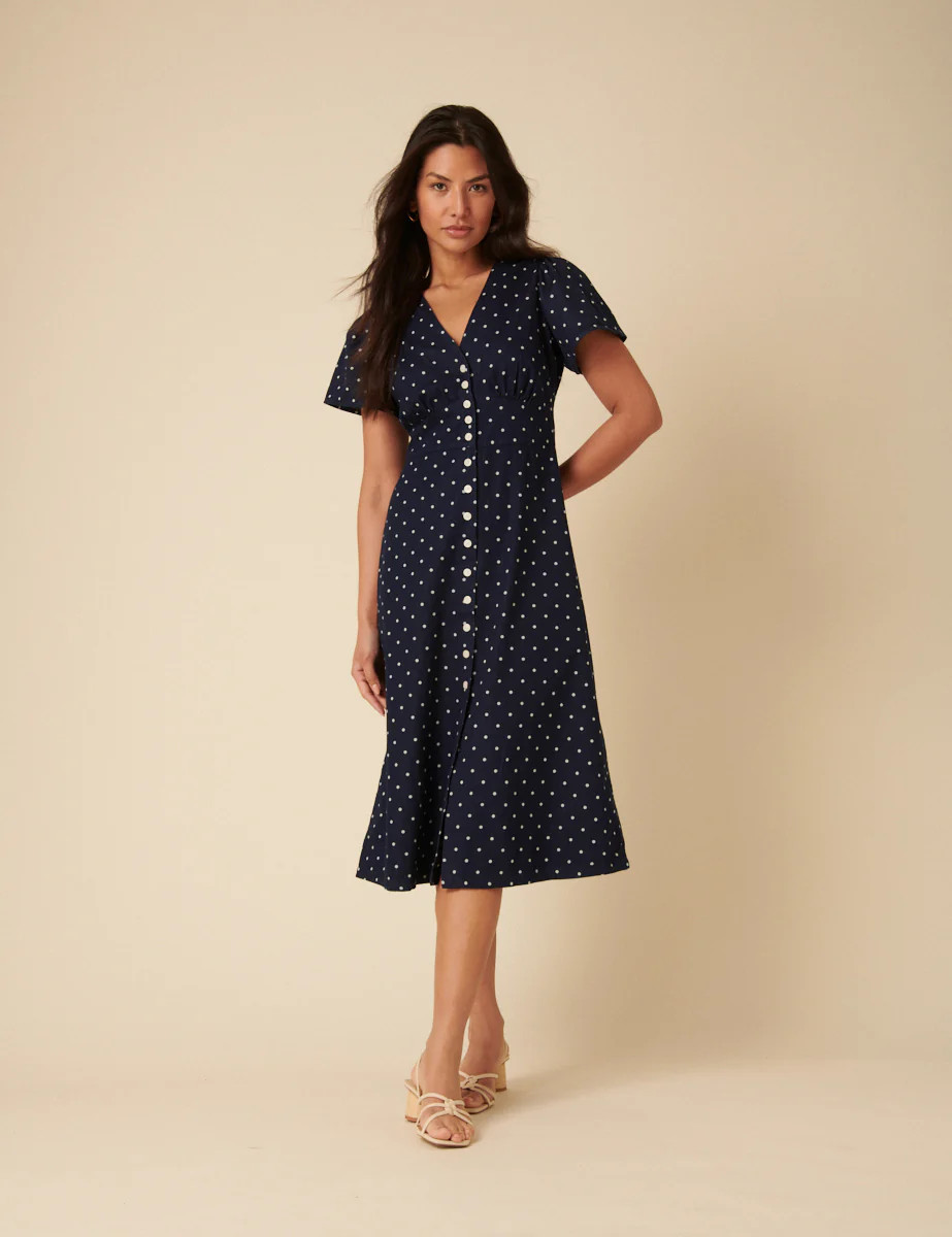 Dark Blue Denim Polka Dot Denim Rosie Midi Dress | Nobody's Child