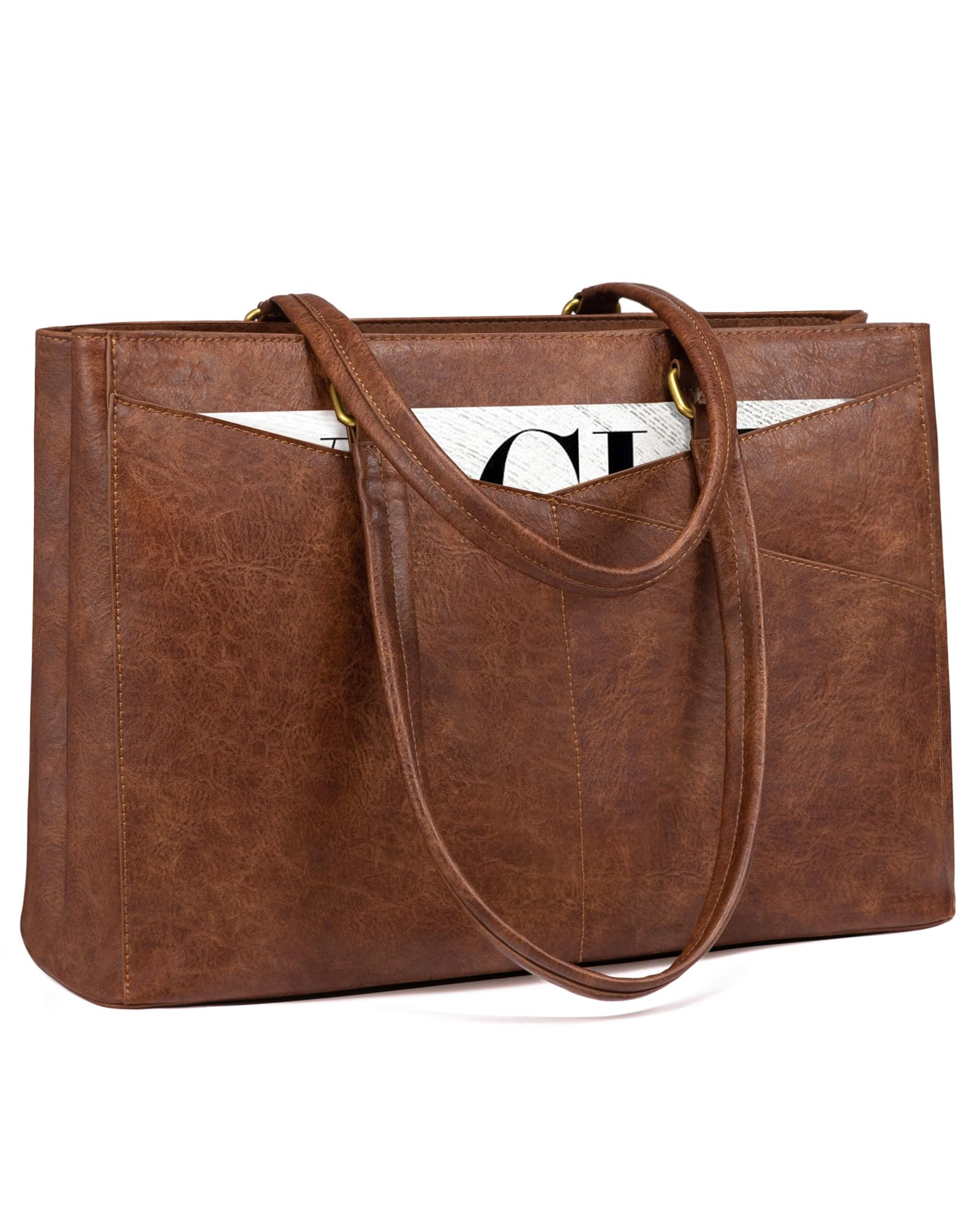 LOVEVOOK Laptop Bag for Women,15.6 Inch Laptop Tote Bag for Women,Vintage Leather Work Tote Bags ... | Amazon (US)