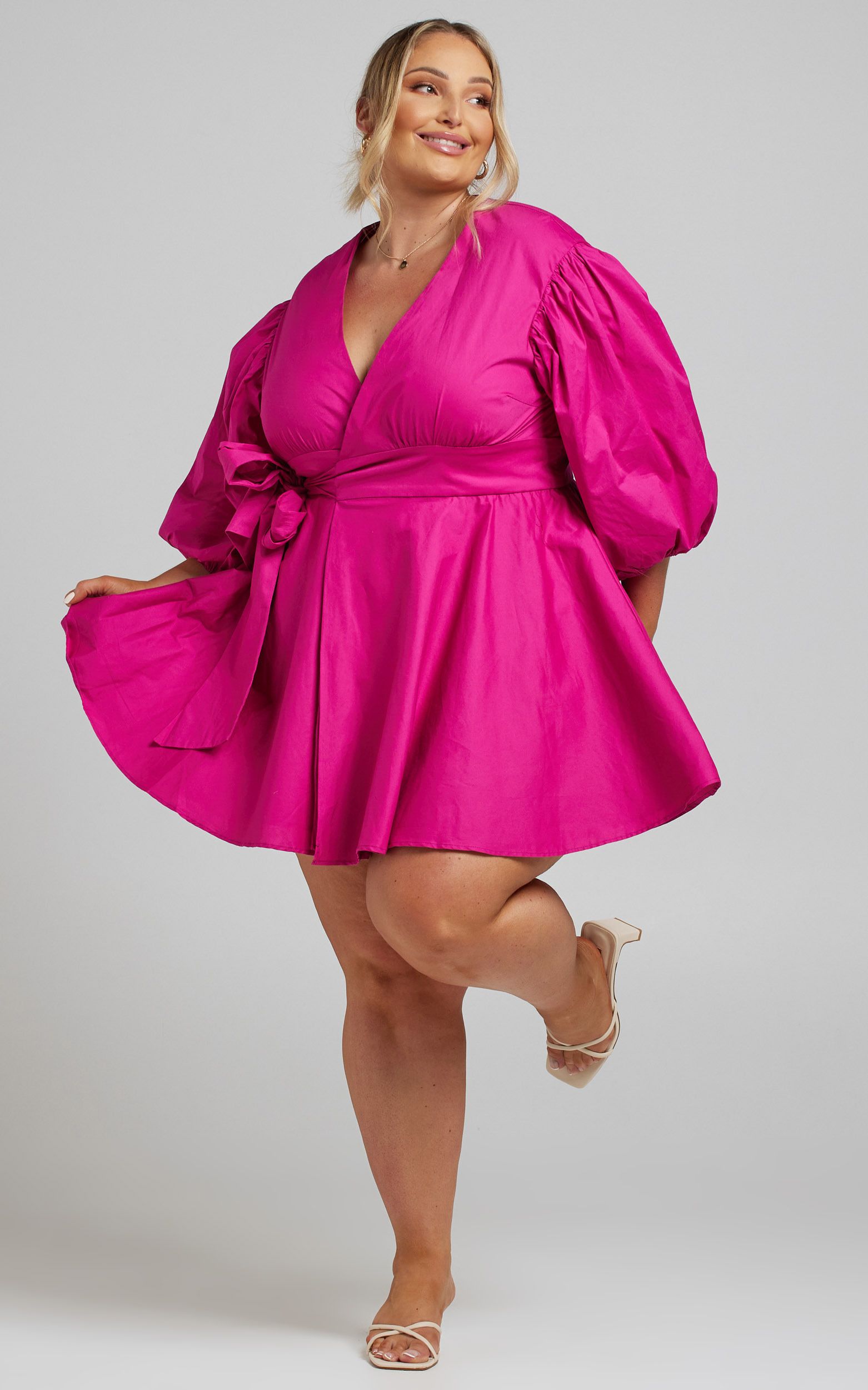 Zyla Puff Sleeve Wrap Mini Dress in Berry | Showpo (US, UK & Europe)
