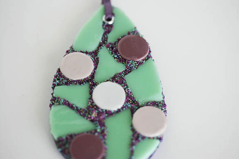 Retro Teardrop Mosaic Ornament Christmas Holiday Decor Mod Modern Ceramic Circle Mint Green Purpl... | Etsy (US)