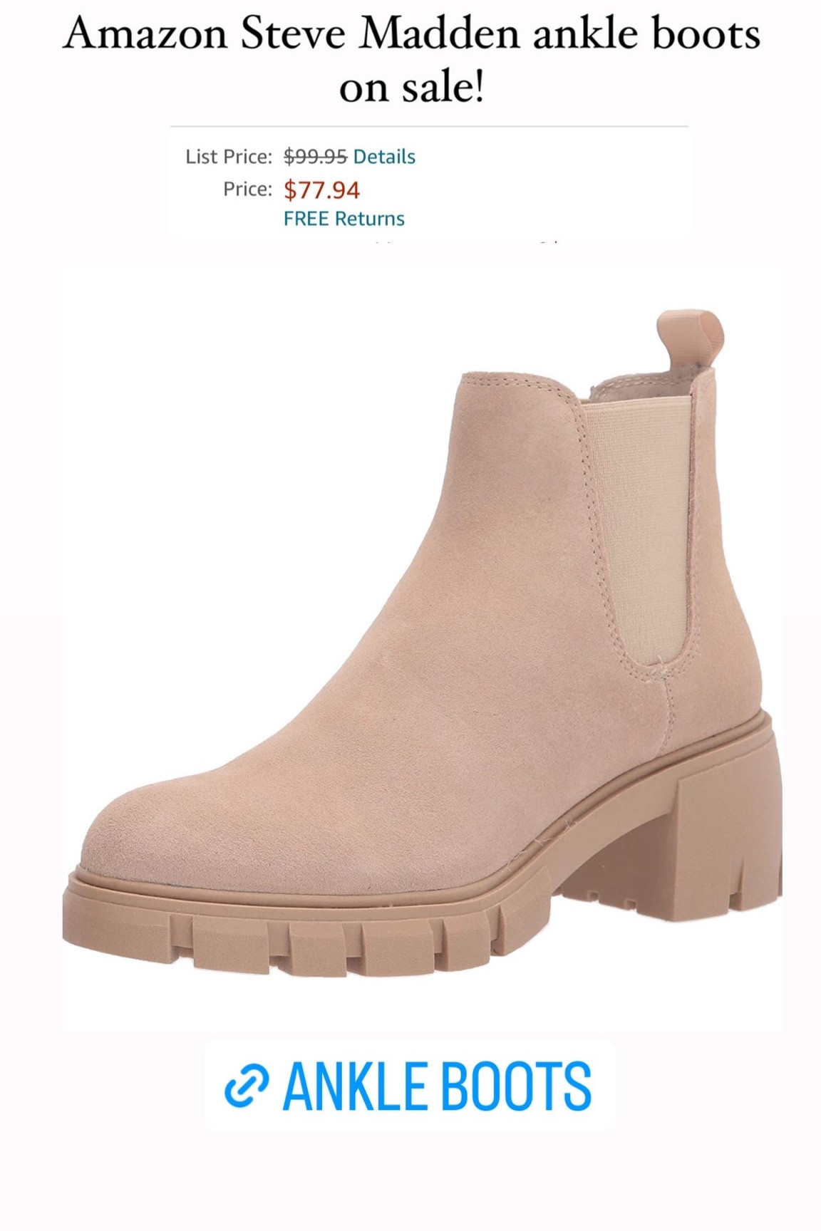 Neutral Steve Madden ankle boots on sale!!! I love these. Go with anything! 

#LTKsalealert #LTKunder100 #LTKshoecrush