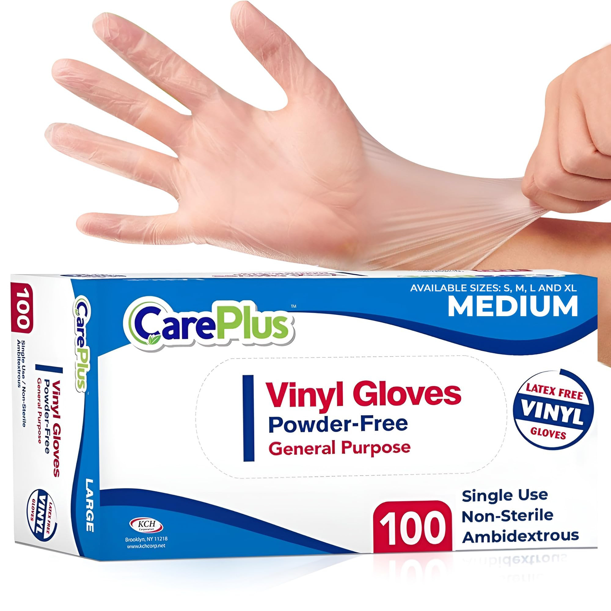 CARE PLUS Vinyl Gloves Clear Medium Size 100 Count | Heavy Duty, Non-Sterile, Powder-Free, Latex-... | Amazon (US)