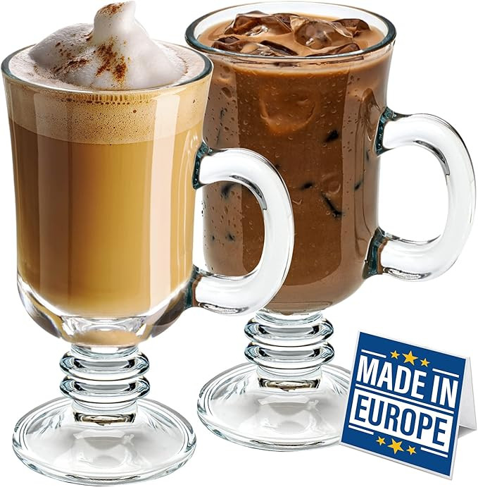 Volarium Irish Coffee Glass Mugs, Latte Cups, Set of 2 Cappuccino and Hot Chocolate Mugs with Han... | Amazon (US)