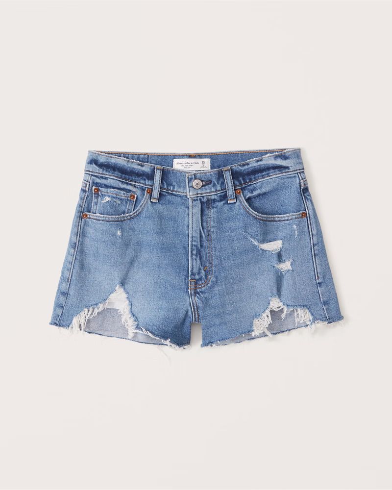 Abercrombie & Fitch Women's Mid Rise Mom Shorts in Medium Destroy - Size 34 | Abercrombie & Fitch (US)
