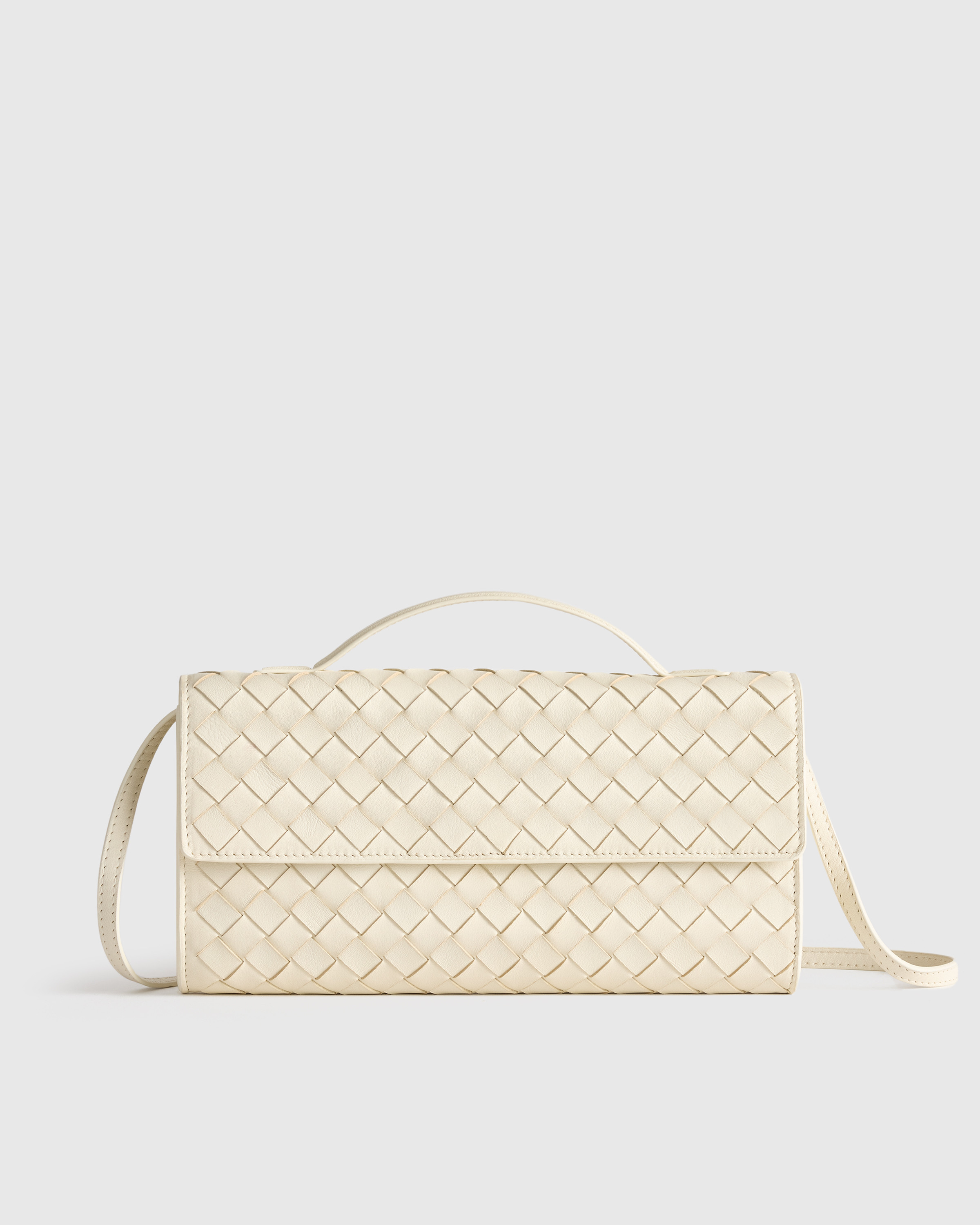 Quince | Women's Italian Leather Handwoven Top Handle Clutch in Bone | Quince