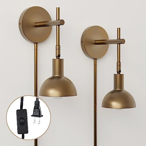 Nathan James Tamlin Vintage Brass Wall Light Fixture, Wall Mounted 1-Light Lamp, Plugin Sconce wi... | Amazon (US)