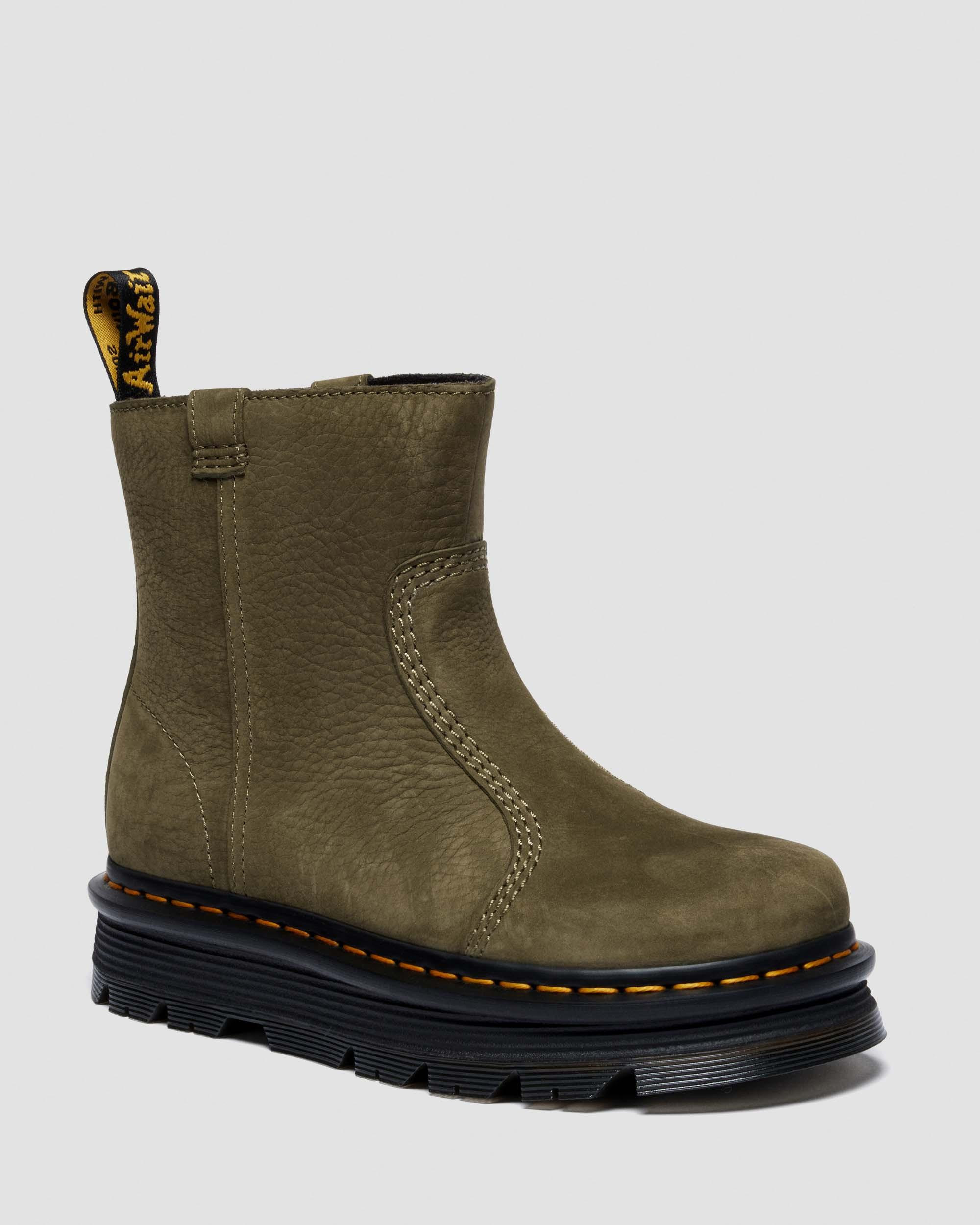 Zebzag Rigger Slip On Nubuck Boots in Dms Olive | Dr. Martens | Dr. Martens