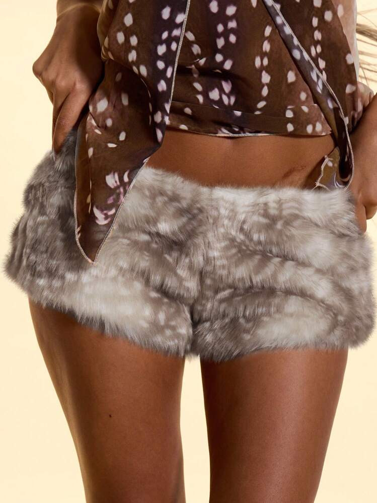MUSERA Low Rise Faux Fur Animal Print Micro Mini Shorts Birthday Summer Vacation Holiday Festival Sexy Club Rave Aftershow Y2k Western Nashville Fall Autumn Winter Halloween Party | SHEIN