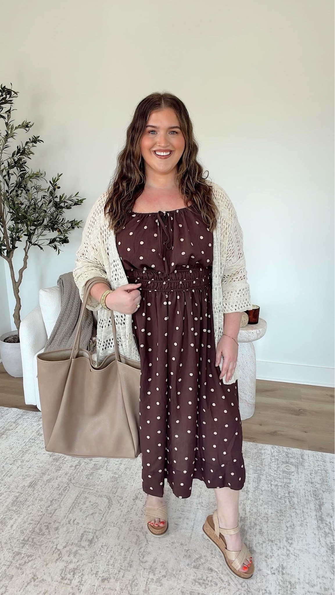 Give me all the cute brown 🟤 dresses this fall! I love the way the polka dots pop on this curvy friendly dress. Paired with a lightweight cardigan and neutral accessories, makes this look complete. I feel so confident, on trend and I didn’t have to break the bank for this look. 
Affordable fall fashion, plus size fall outfits

#LTKPlusSize #LTKSeasonal