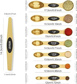 Magnetic Measuring Spoons Set Stainless Steel with Leveler, Stackable Metal Tablespoon Measure Sp... | Amazon (US)