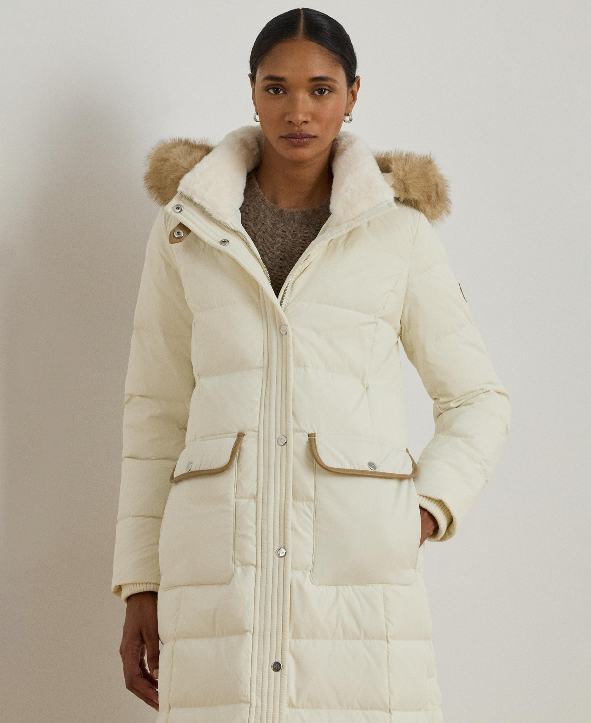 Lauren Ralph Lauren Women's Faux-Fur-Trim Maxi Puffer Coat - Cream | Macy's