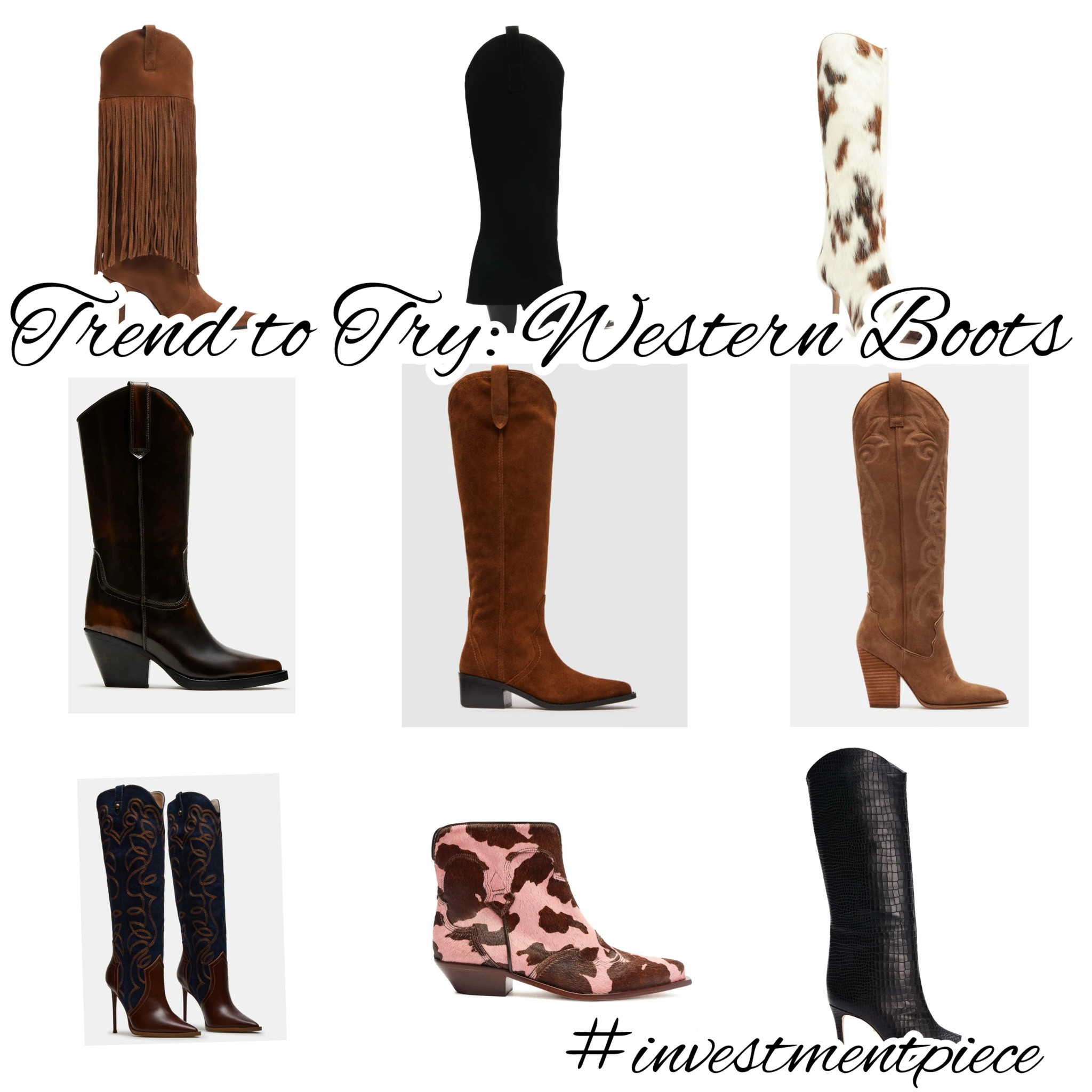So chic but oh so on trend- western boots. From fringe to calf hair to denim- I’m loving these all! #investmentpiece 

#LTKStyleTip #LTKShoeCrush #LTKSeasonal