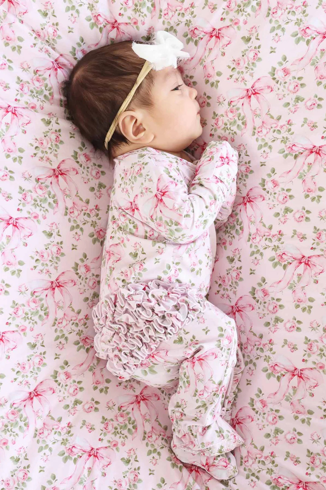 Bows in Bloom Ruffle Zipper Footie | Caden Lane