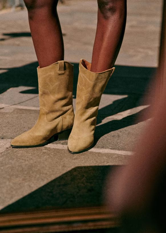 Phoebe Mid Boots - Beige - Split cowhide leather - Sézane | Sezane Paris