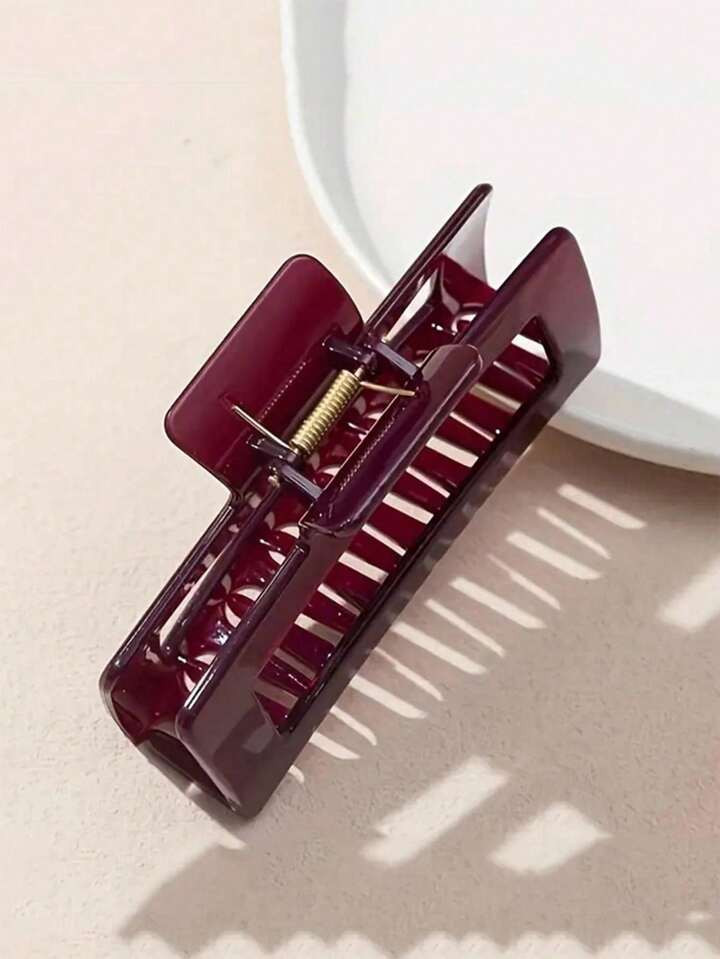 1pc Simple Wine Red Glossy Square Hair Claw Clip, Large Size For Hair Bun, Headwear Hair Accessor... | SHEIN