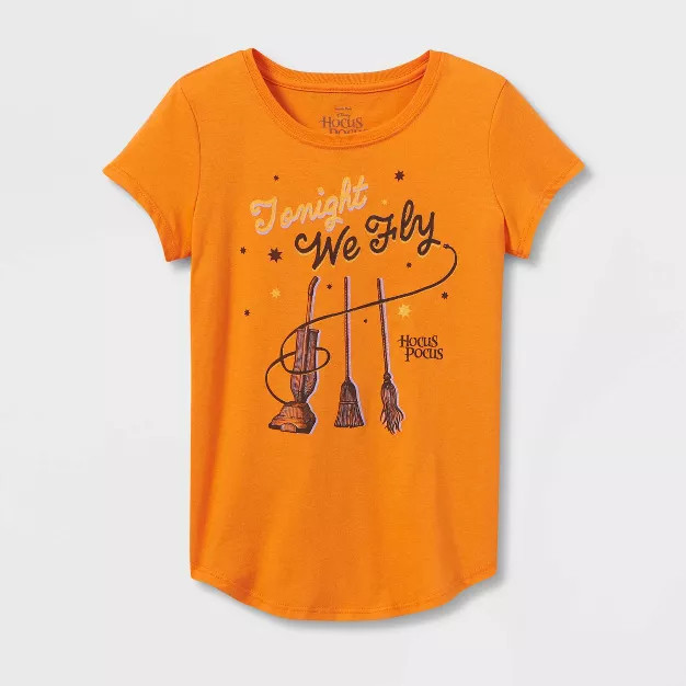 Girls' Hocus Pocus 'Tonight We Fly' Halloween Short Sleeve Graphic T-Shirt - Orange | Target