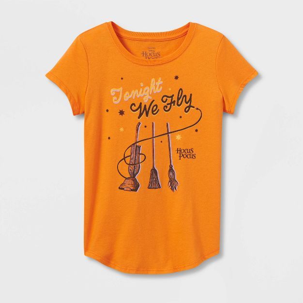 Girls' Hocus Pocus 'Tonight We Fly' Halloween Short Sleeve Graphic T-Shirt - Orange | Target