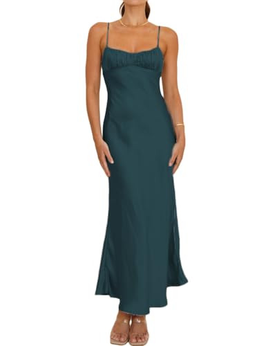 Satin Spaghetti Strap Backless Ruched Twist Cocktail Dresses for Women Silk Open Back Cut Out Mid... | Amazon (US)