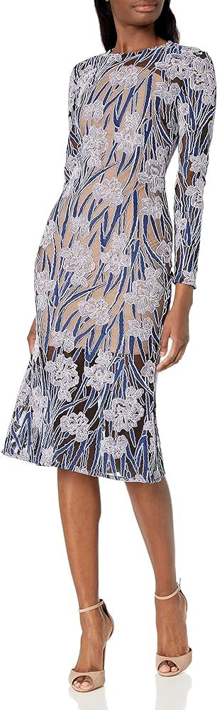 Elliatt Women's Apparel Women's Long Sleeve Embroidered Floral Midi Flare Sheath Dress | Amazon (US)
