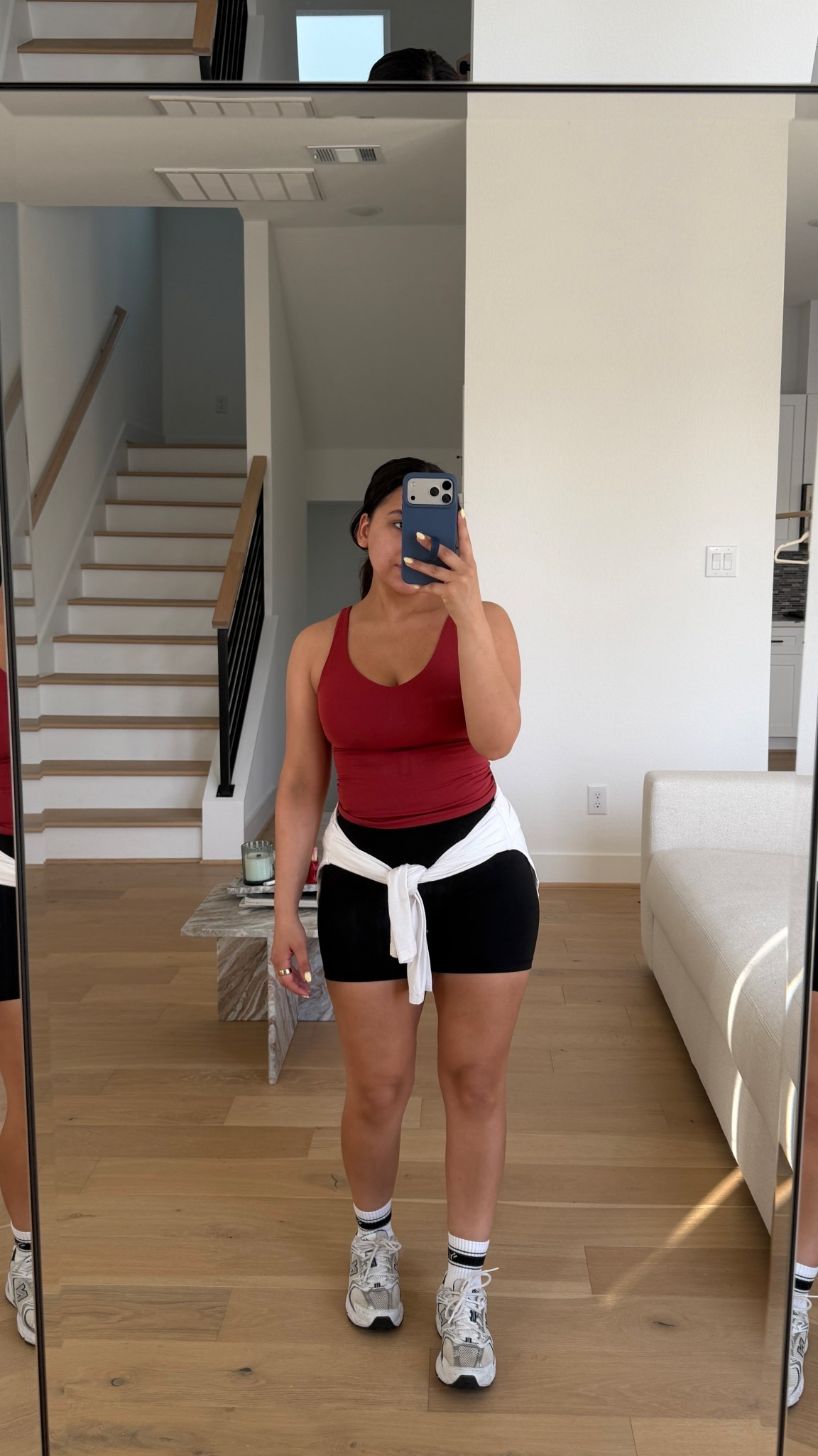 Tank: small
Shorts: small
Long sleeve: xs 
Grip socks 
Sneakers: 4.5 men 

#LTKActive #LTKgrwm #LTKootd